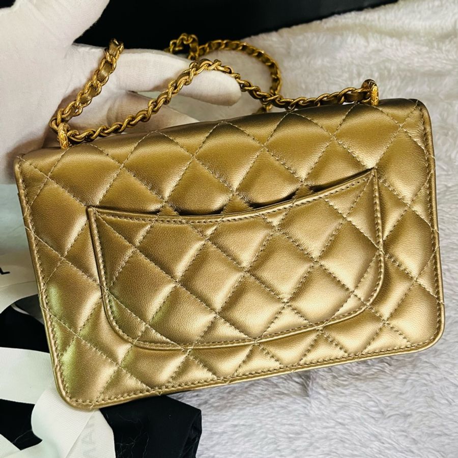 Chanel cf woc金色絎縫皮革 鏈條錢包|#斜背包/#晚宴包 #晶片新款 #香檳金色-1