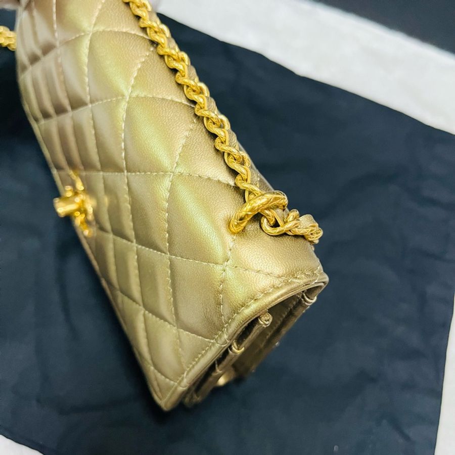 Chanel cf woc金色絎縫皮革 鏈條錢包|#斜背包/#晚宴包 #晶片新款 #香檳金色-9