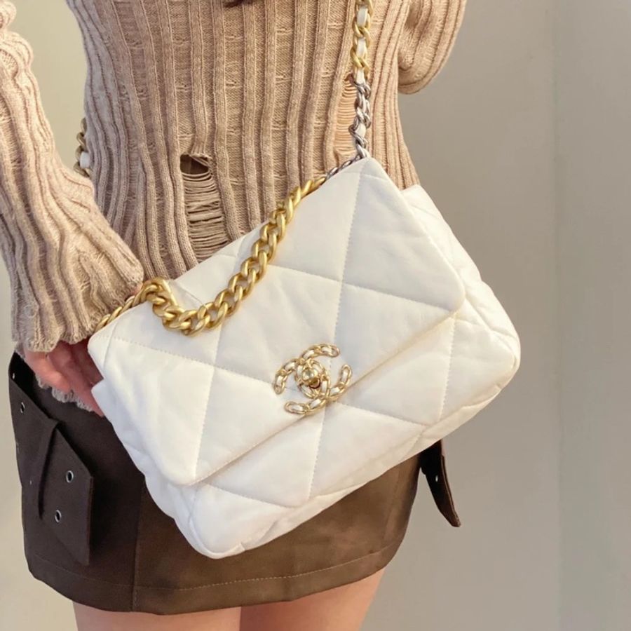 全網最低價🈶購證😍Chanel白金小號19bag單肩斜挎手提包-1