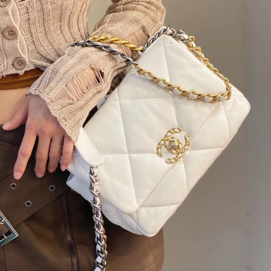 全網最低價🈶購證😍Chanel白金小號19bag單肩斜挎手提包-3