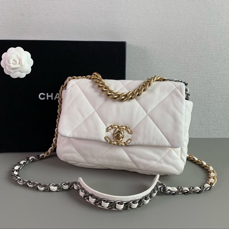 全網最低價🈶購證😍Chanel白金小號19bag單肩斜挎手提包-11