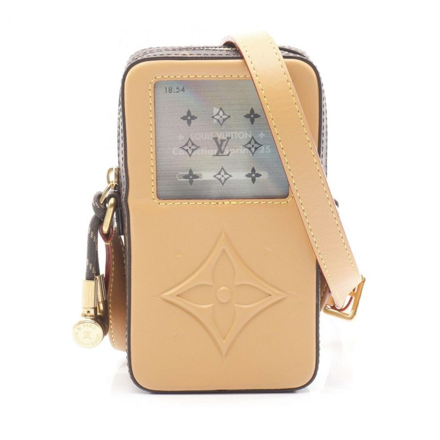 Louis Vuitton 音樂播放器可穿戴錢包 Monogram 單肩包,採用塗層帆布和皮革製成,棕色,女士,M14063-0