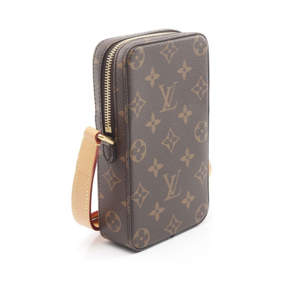 Louis Vuitton 音樂播放器可穿戴錢包 Monogram 單肩包,採用塗層帆布和皮革製成,棕色,女士,M14063-1