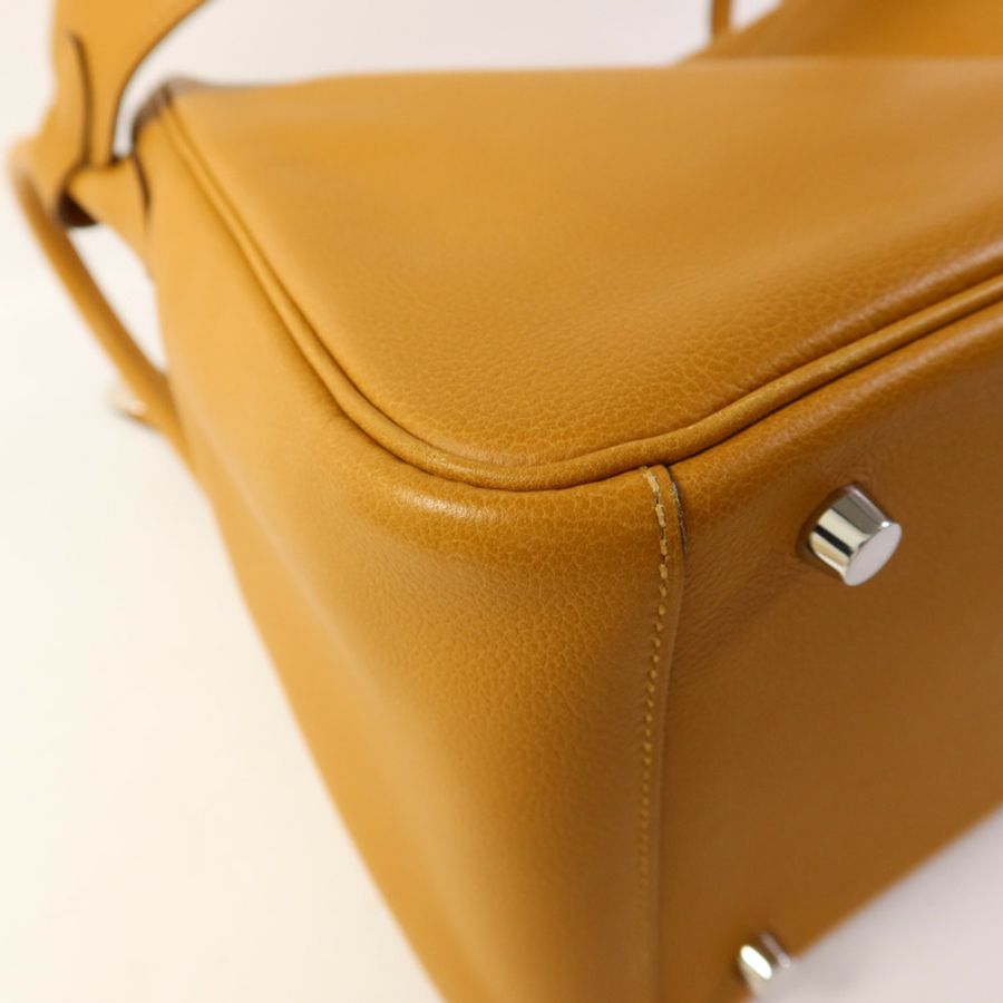 HERMES Evercolor皮革Lindy 30銀扣手挽肩背兩用袋Sesame-13
