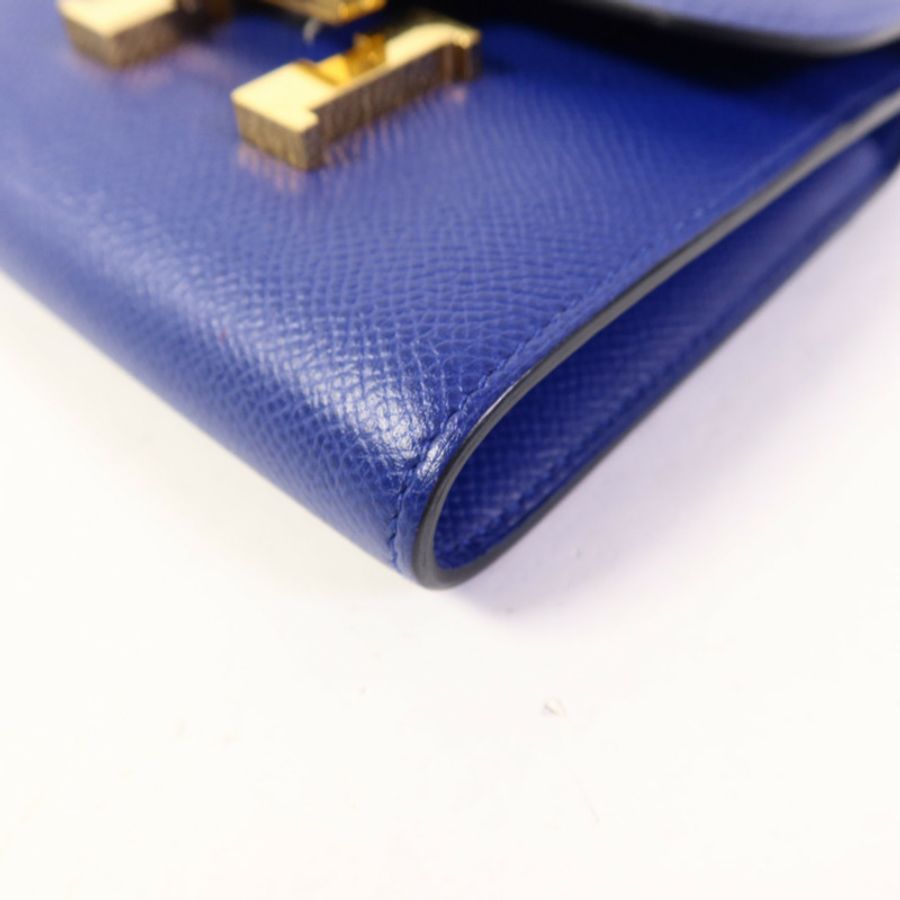 HERMES 【激減優惠】Epsom皮革Constance Short Wallet金扣錢包Bleu Electrique-11