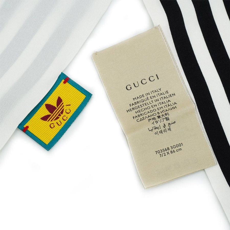 Gucci X Adidas 聯名款 展示品 直條紋Twilly絲巾(703568-白)-2