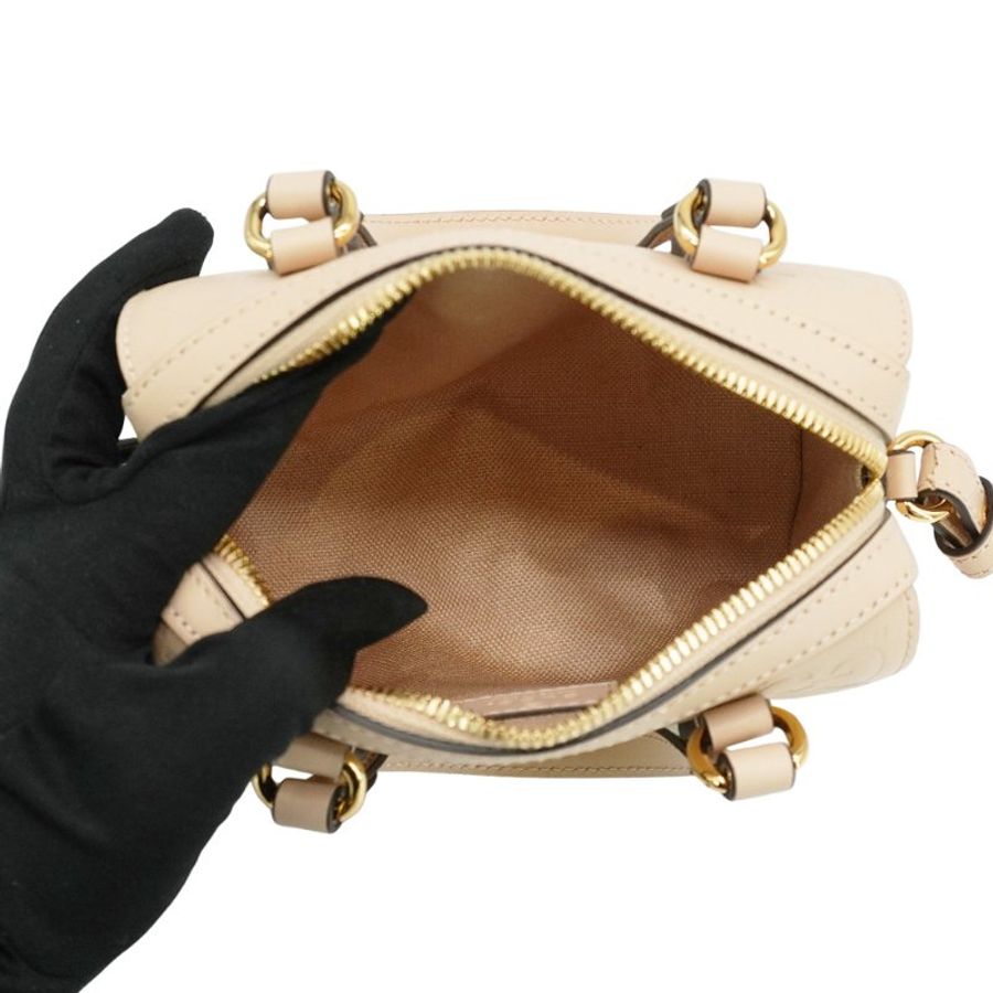Gucci 展示品 GG Super Mini 壓紋牛皮迷你二用波士頓包(790130-米膚色)-5