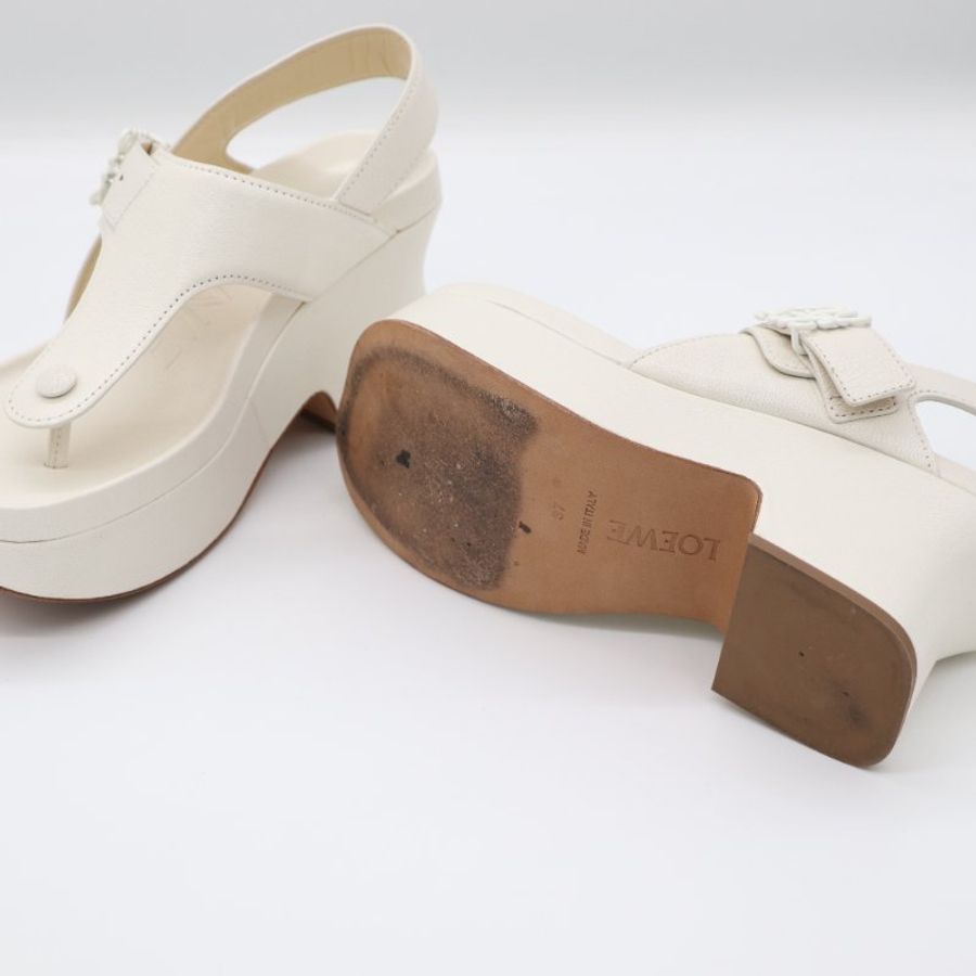 Loewe 羅威 Ease 奶白色 牛皮革 Anagram 經典 Logo 厚底拖鞋 厚底涼鞋 EU37-5