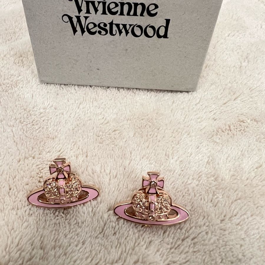 Vivienne Westwood 愛心粉鑽耳環/粉-4