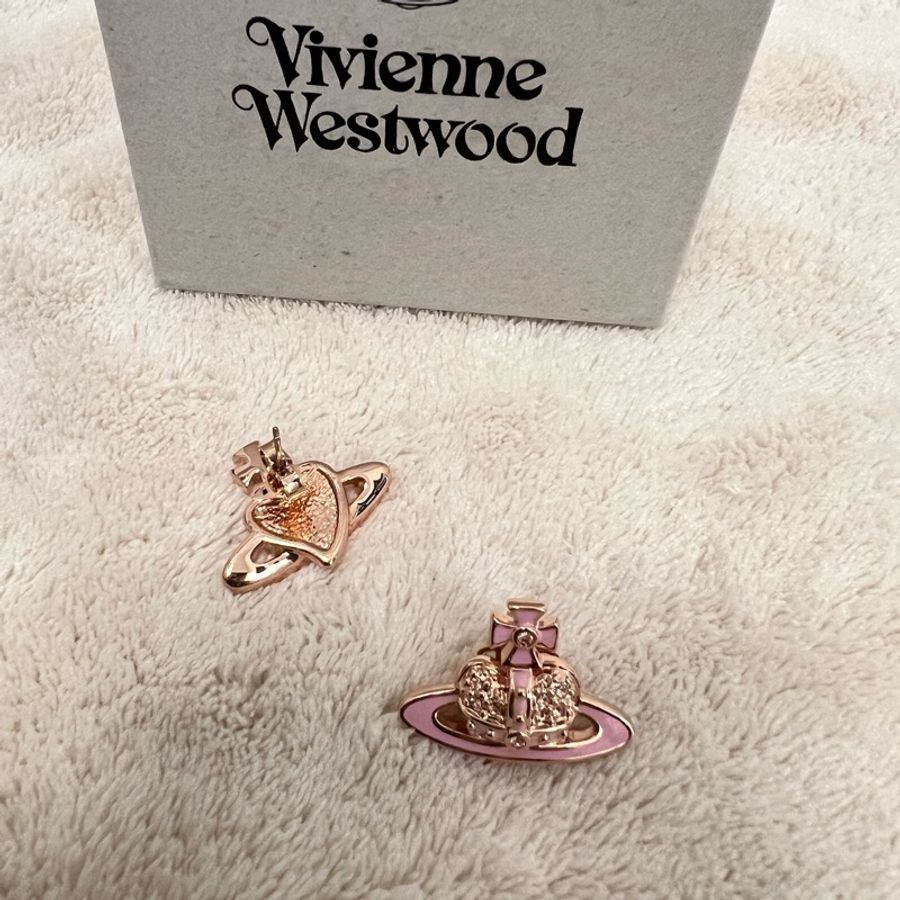 Vivienne Westwood 愛心粉鑽耳環/粉-7