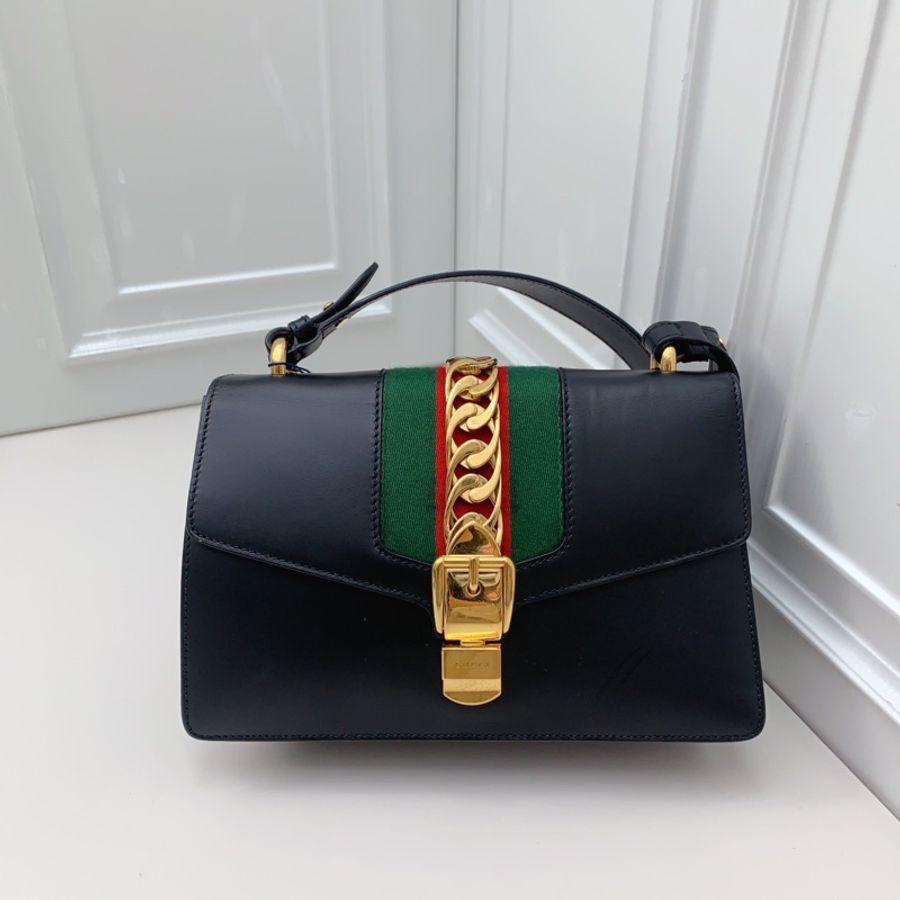 95新Gucci古馳 sylvie塞爾維亞 黑金中號-1