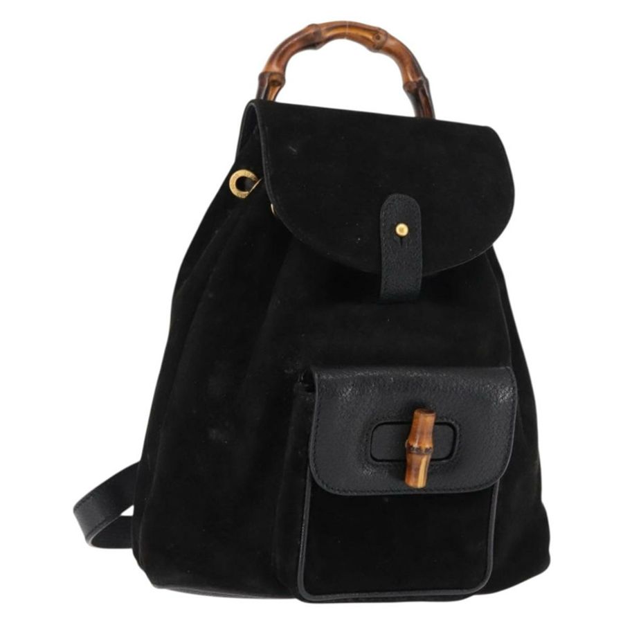 【日本直送】GUCCI 竹編雙肩包 絨面革 黑色 正品 BA6791-0