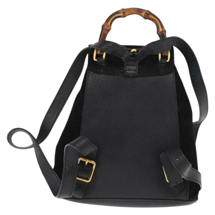 【日本直送】GUCCI 竹編雙肩包 絨面革 黑色 正品 BA6791-1