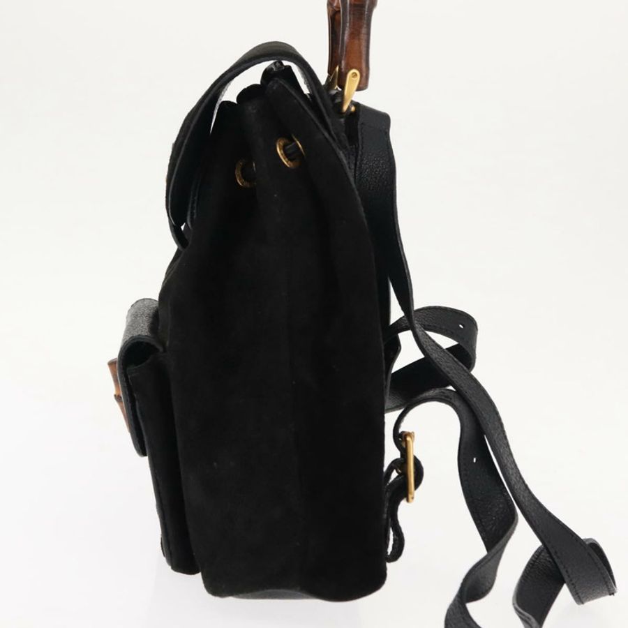 【日本直送】GUCCI 竹編雙肩包 絨面革 黑色 正品 BA6791-2
