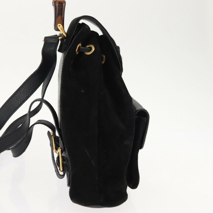 【日本直送】GUCCI 竹編雙肩包 絨面革 黑色 正品 BA6791-3