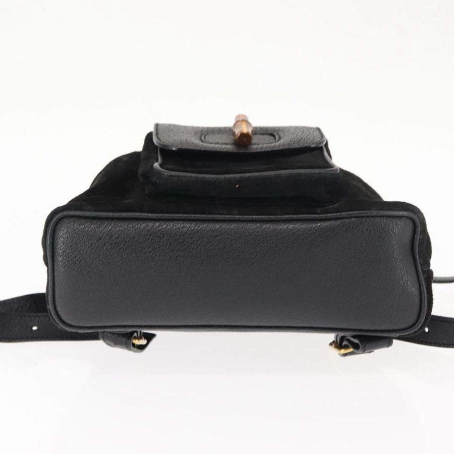 【日本直送】GUCCI 竹編雙肩包 絨面革 黑色 正品 BA6791-4