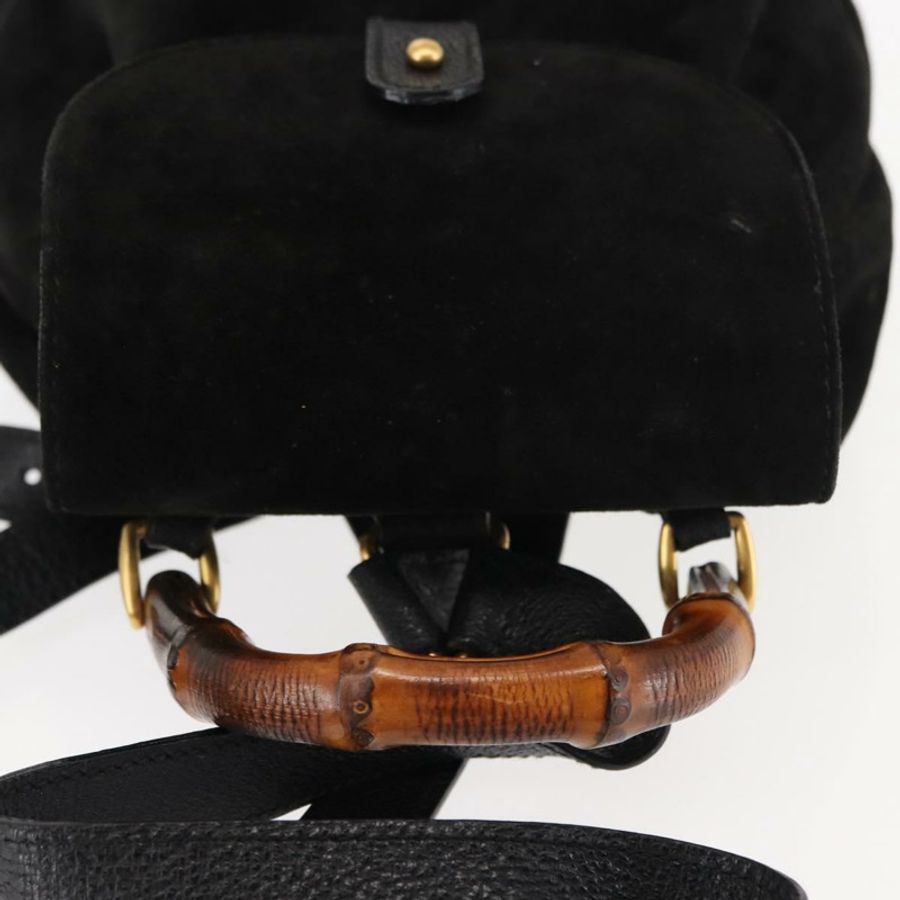 【日本直送】GUCCI 竹編雙肩包 絨面革 黑色 正品 BA6791-5