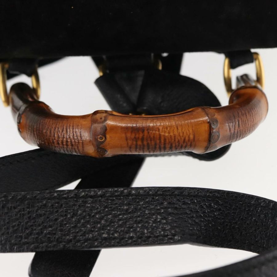 【日本直送】GUCCI 竹編雙肩包 絨面革 黑色 正品 BA6791-6