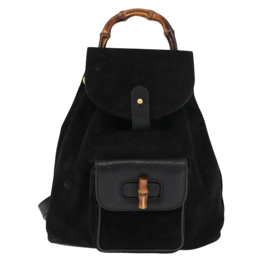 【日本直送】GUCCI 竹編雙肩包 絨面革 黑色 正品 BA6791-12
