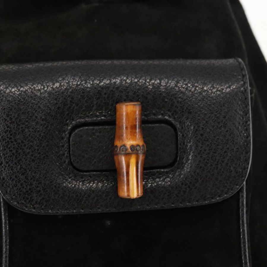 【日本直送】GUCCI 竹編雙肩包 絨面革 黑色 正品 BA6791-18