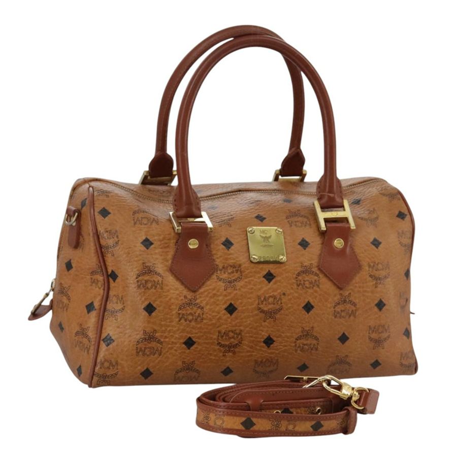 【日本直送】MCM Vicetos Logoogram 迷你波士頓包 PVC 皮革 2way 棕色金色 Auth ki5381-0