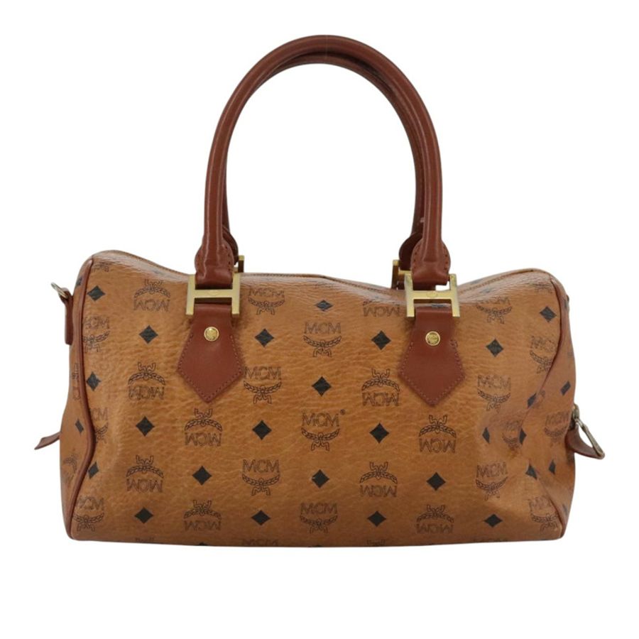 【日本直送】MCM Vicetos Logoogram 迷你波士頓包 PVC 皮革 2way 棕色金色 Auth ki5381-1