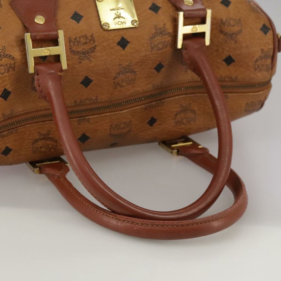 【日本直送】MCM Vicetos Logoogram 迷你波士頓包 PVC 皮革 2way 棕色金色 Auth ki5381-6
