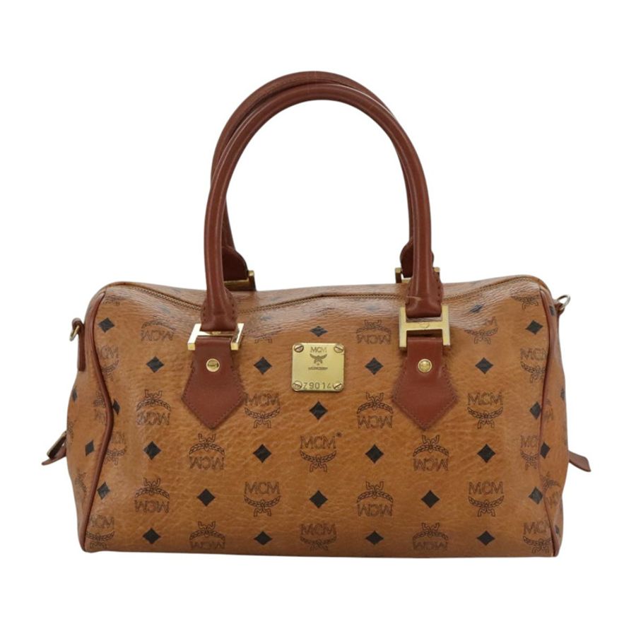 【日本直送】MCM Vicetos Logoogram 迷你波士頓包 PVC 皮革 2way 棕色金色 Auth ki5381-12