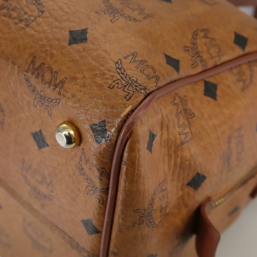 【日本直送】MCM Vicetos Logoogram 迷你波士頓包 PVC 皮革 2way 棕色金色 Auth ki5381-13