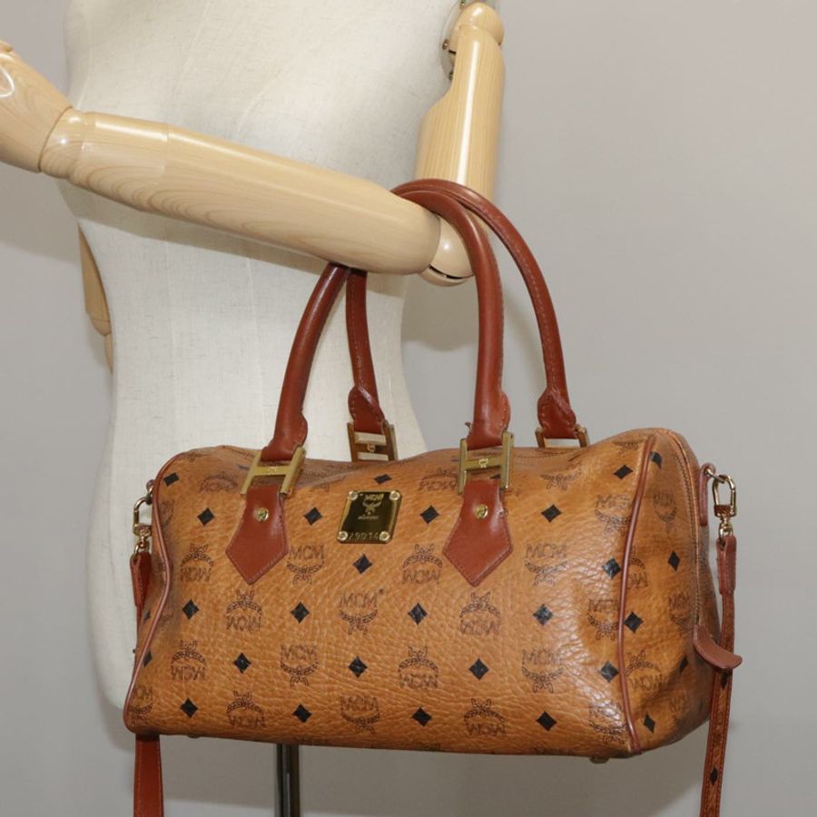 【日本直送】MCM Vicetos Logoogram 迷你波士頓包 PVC 皮革 2way 棕色金色 Auth ki5381-22