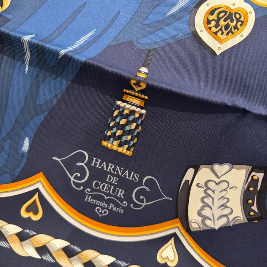 Hermes 心形輓具絲巾 🩵全新💙-4