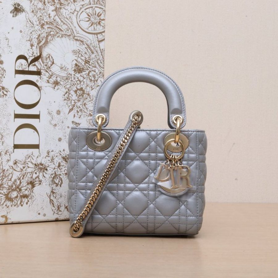 DIOR Lady戴妃包三格灰色羊皮金扣2014肩背包-0