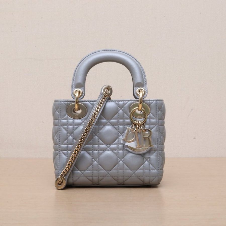 DIOR Lady戴妃包三格灰色羊皮金扣2014肩背包-1