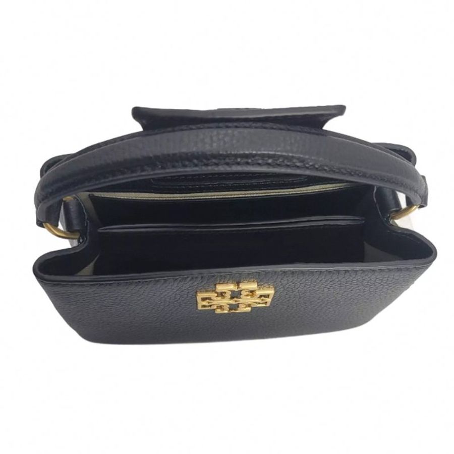 【TORY BURCH】雙T-LOGO素面皮革手提兩用包-黑色-3