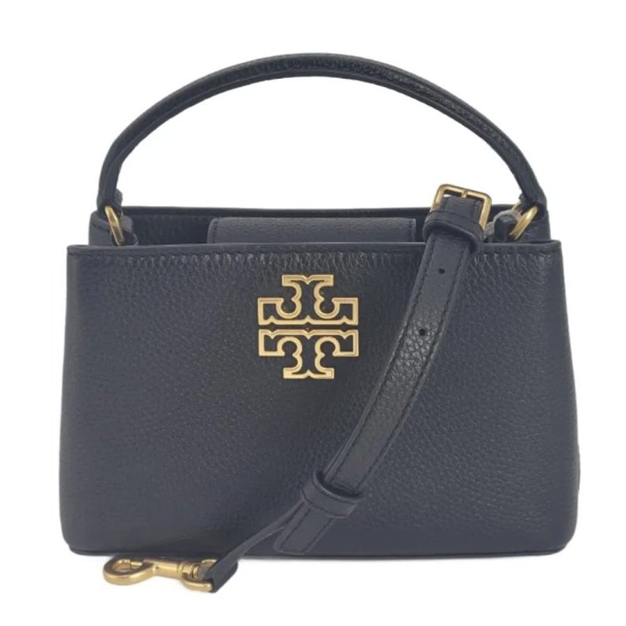 【TORY BURCH】雙T-LOGO素面皮革手提兩用包-黑色-4
