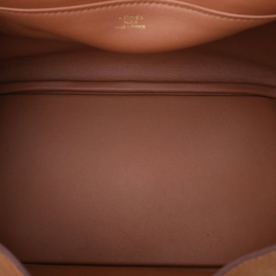 HERMES Lindy2637金棕色Swift皮/麂皮Z刻金扣肩背包-3