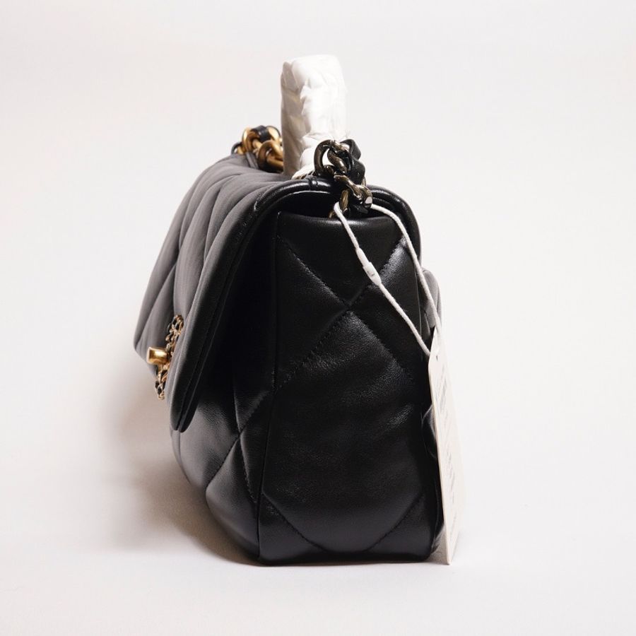 CHANEL 19 Bag 菱格紋羊皮手提肩背包 26 - 黑金-2