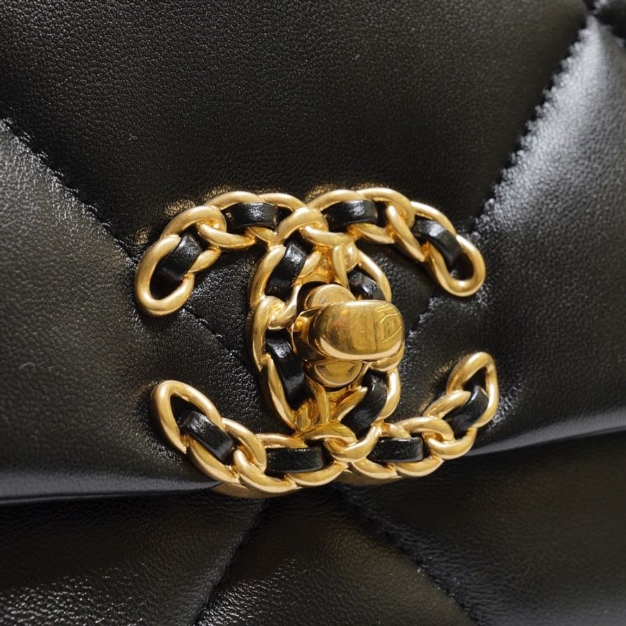 CHANEL 19 Bag 菱格紋羊皮手提肩背包 26 - 黑金-7