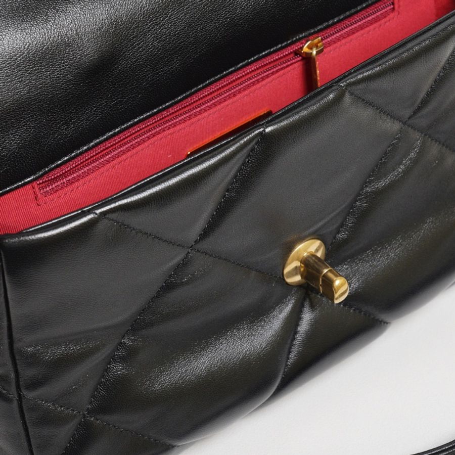 CHANEL 19 Bag 菱格紋羊皮手提肩背包 26 - 黑金-18
