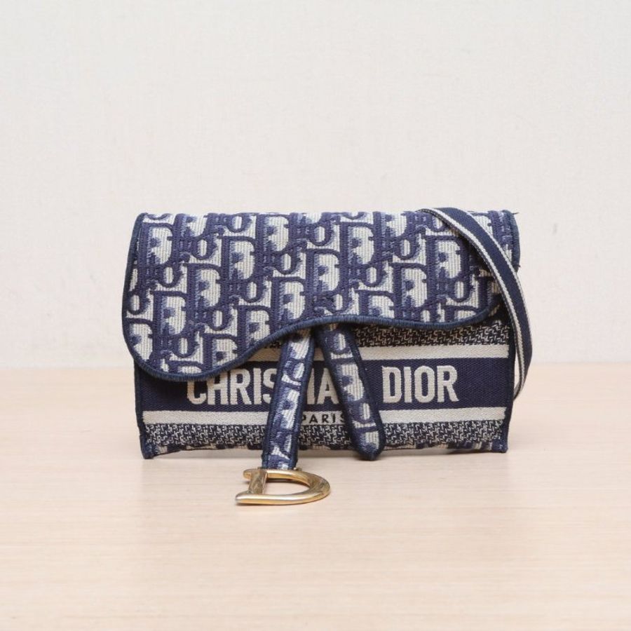 DIOR SADDLE馬鞍腰包21墨藍色帆布金扣2021Oblique印花字母刺繡肩背包-1