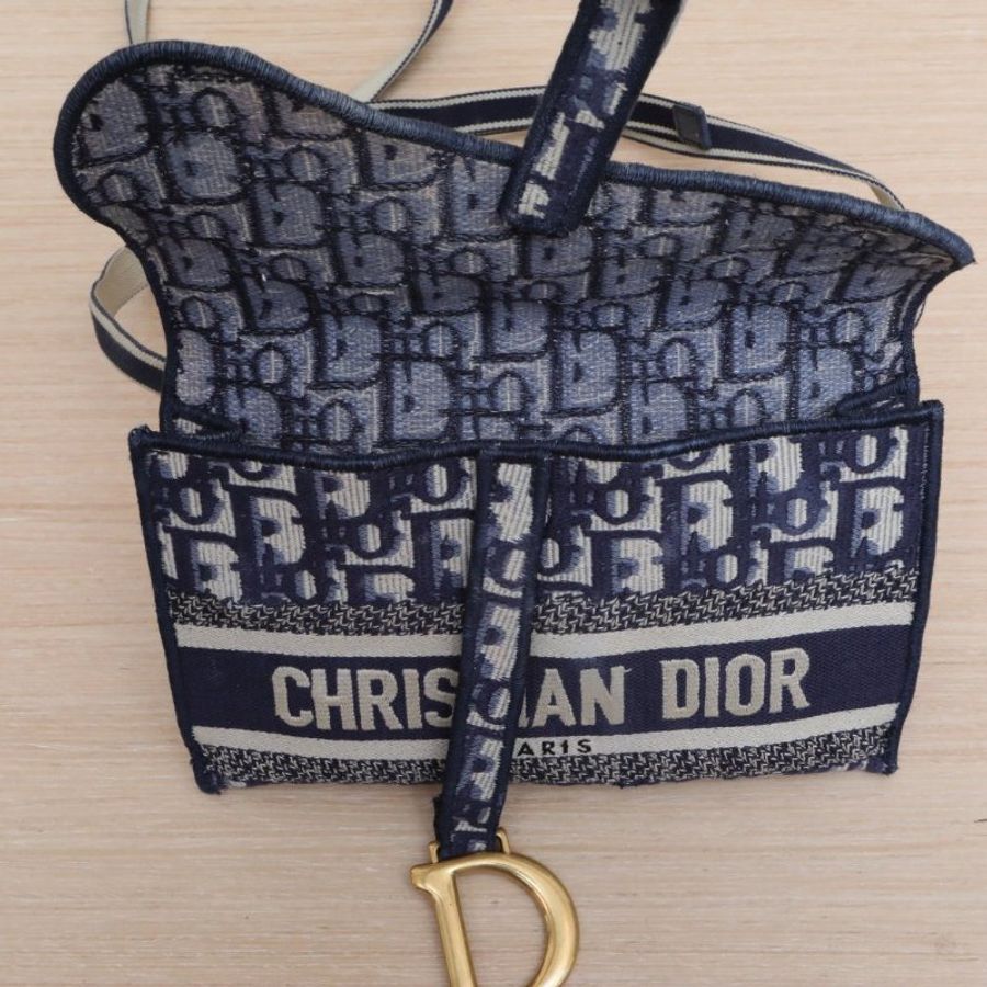 DIOR SADDLE馬鞍腰包21墨藍色帆布金扣2021Oblique印花字母刺繡肩背包-2