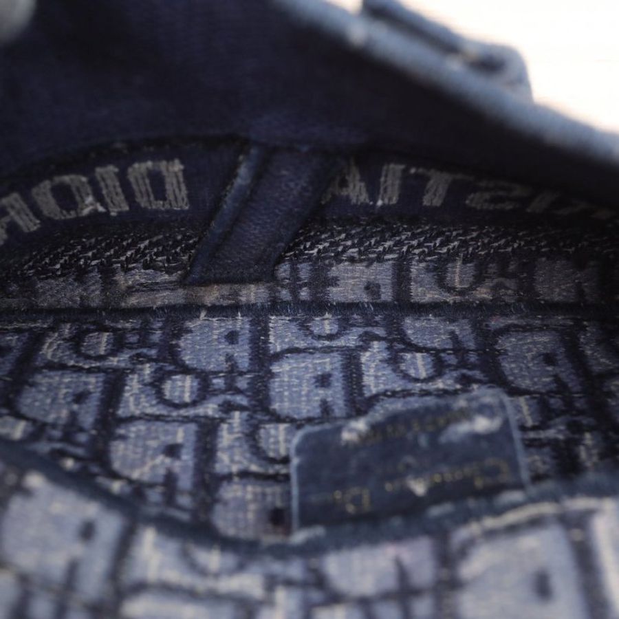 DIOR SADDLE馬鞍腰包21墨藍色帆布金扣2021Oblique印花字母刺繡肩背包-3