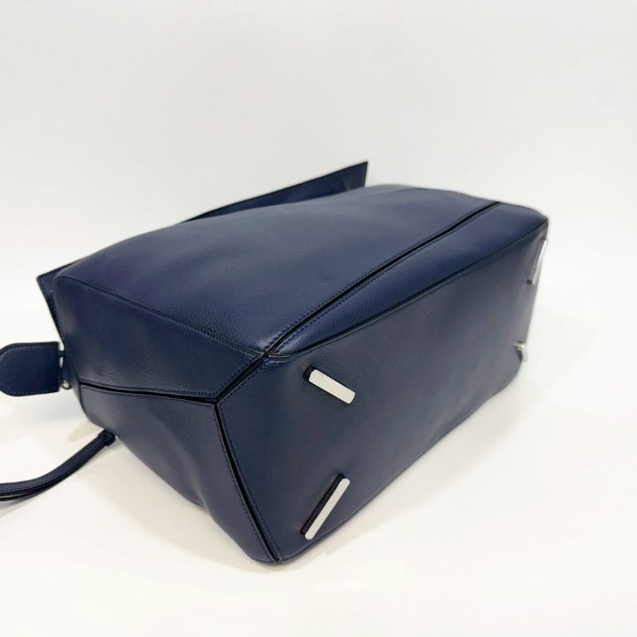 羅威LOEWE藏藍色牛皮銀釦Puzzle幾何拼接大號手提單肩斜背包B510S19X13 💙-25