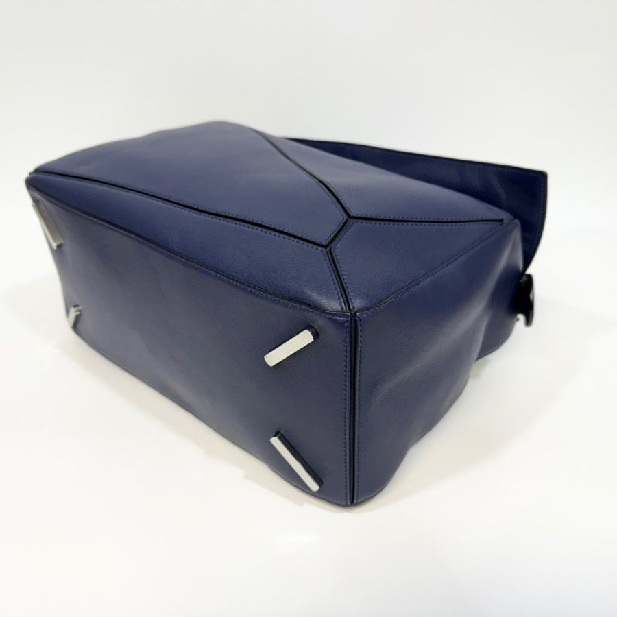羅威LOEWE藏藍色牛皮銀釦Puzzle幾何拼接大號手提單肩斜背包B510S19X13 💙-26