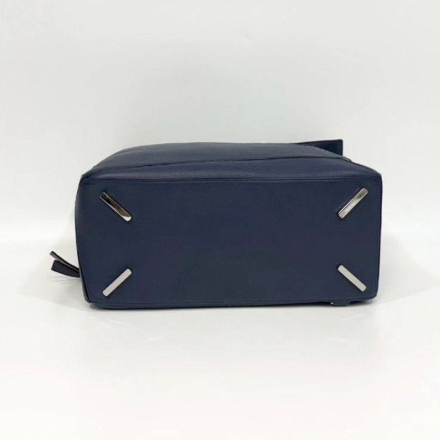 羅威LOEWE藏藍色牛皮銀釦Puzzle幾何拼接大號手提單肩斜背包B510S19X13 💙-12