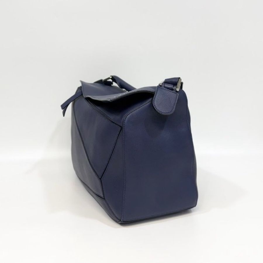 羅威LOEWE藏藍色牛皮銀釦Puzzle幾何拼接大號手提單肩斜背包B510S19X13 💙-14
