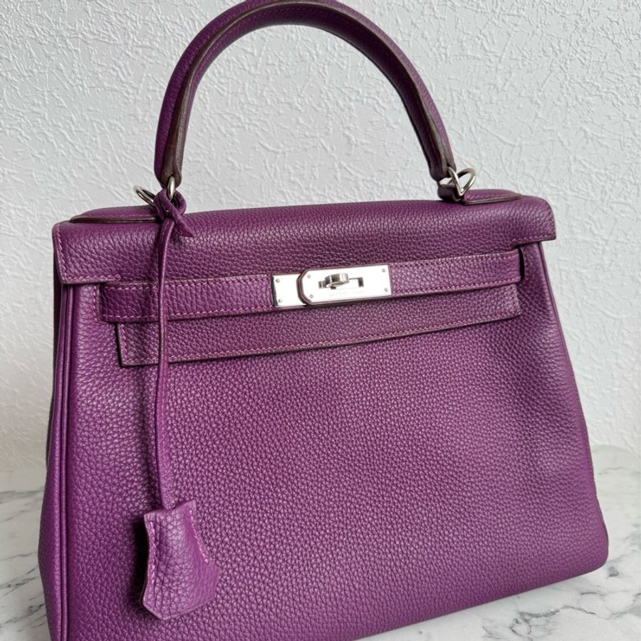 Hermes 葡萄紫kelly28銀扣-0