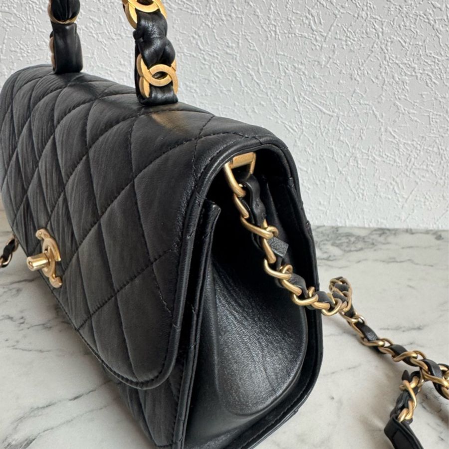 Chanel 黑色鞣質牛皮金屬提把鏈包-3