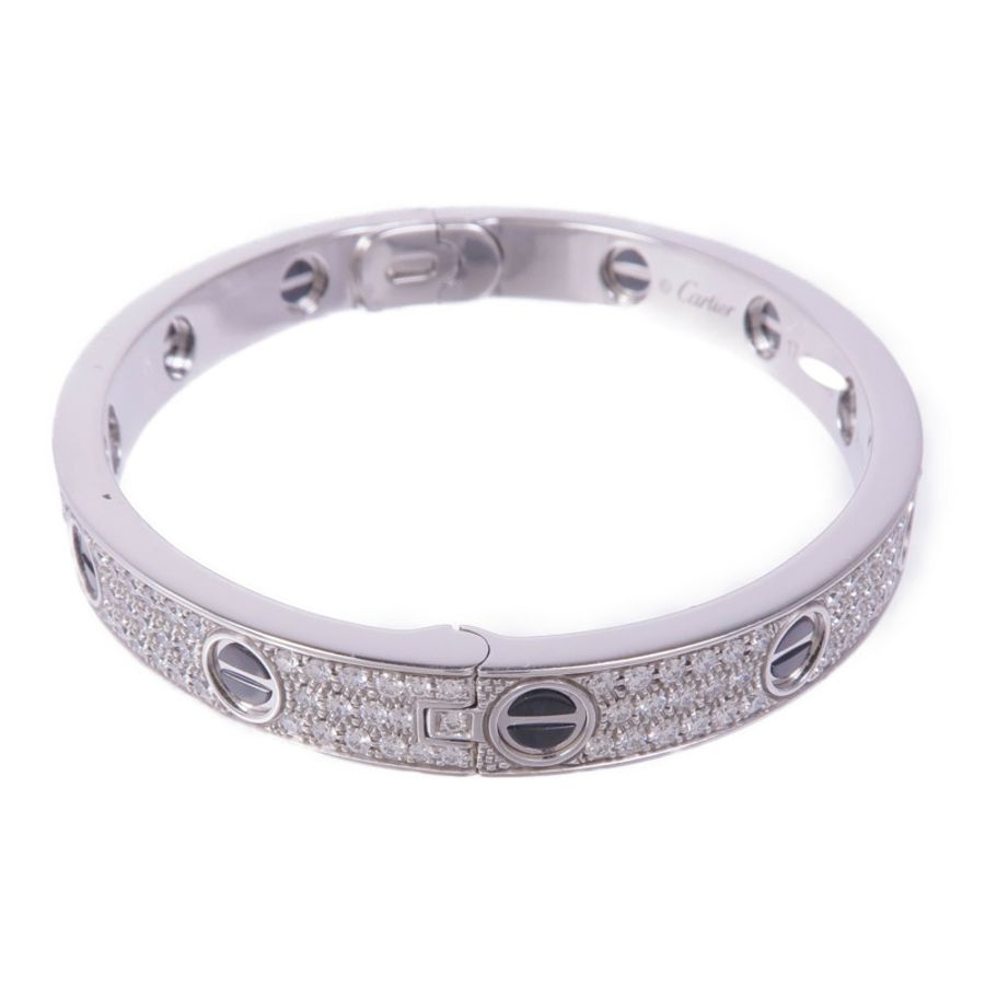 CARTIER 18K白金/陶瓷Love Bangle鑽石手鐲Cartier#17-1