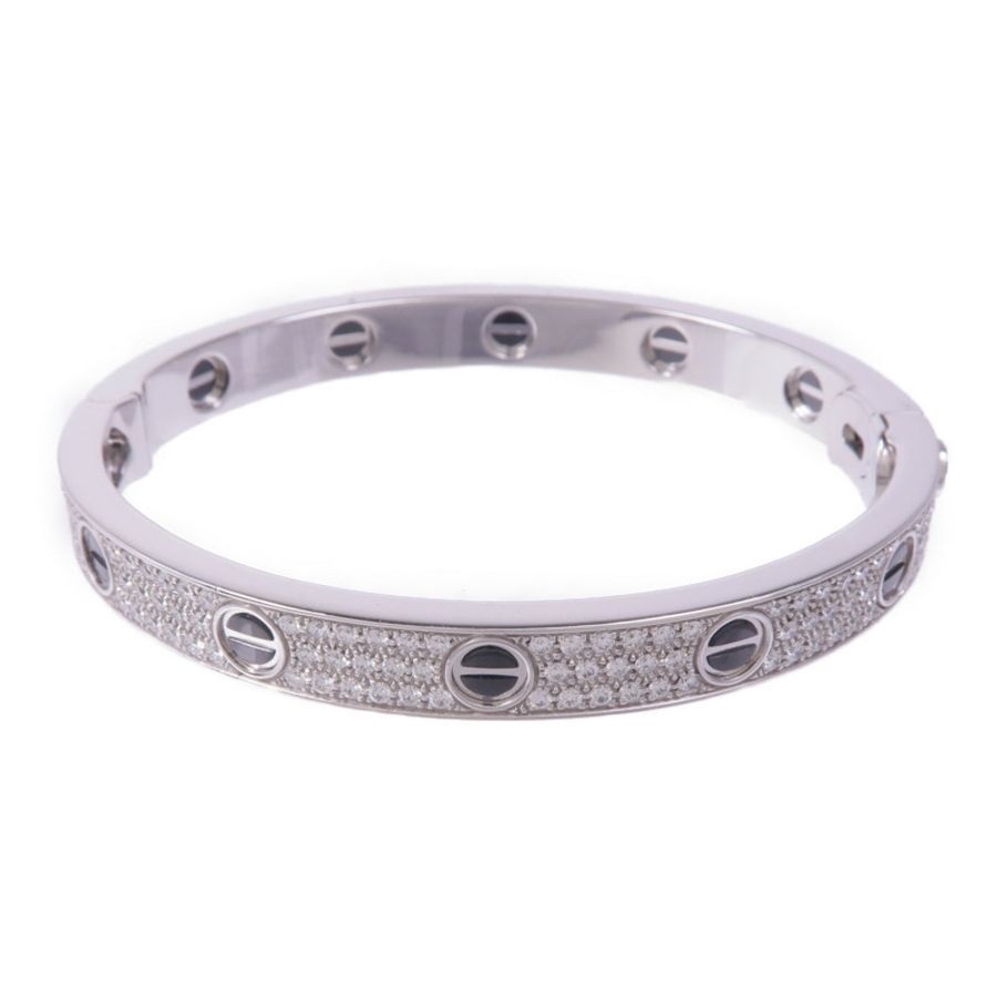 CARTIER 18K白金/陶瓷Love Bangle鑽石手鐲Cartier#17-2